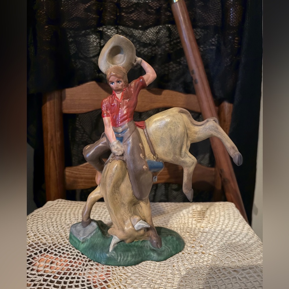 Vintage 1970’s  Cowboy Bull Rider Figurine in Earth Tones